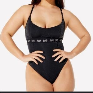 Yitty black shimmer spotlight shaping Demi thong bodysuit